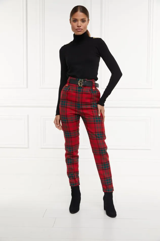 Women In Stock Tailoring Holland Cooper High Waisted Peg Trouser Red Tartan