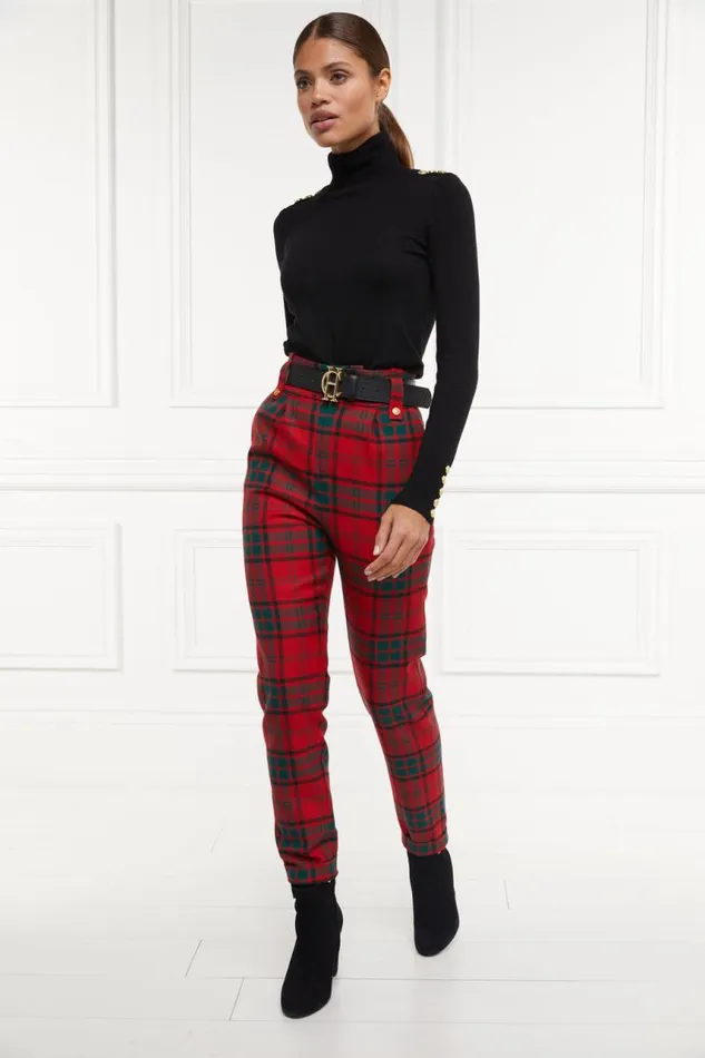 Women In Stock Tailoring Holland Cooper High Waisted Peg Trouser Red Tartan Women In Stock Tailoring Holland Cooper High Waisted Peg Trouser Red Tartan