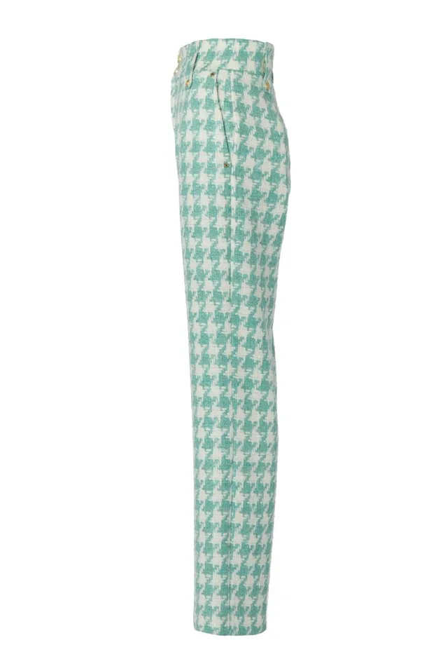 Women In Stock Tailoring Holland Cooper High Waisted Straight Trouser Large Scale Teal Houndstooth Women In Stock Tailoring Holland Cooper High Waisted Straight Trouser Large Scale Teal Houndstooth
