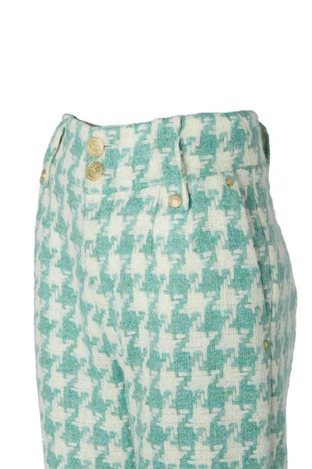 Women In Stock Tailoring Holland Cooper High Waisted Straight Trouser Large Scale Teal Houndstooth Women In Stock Tailoring Holland Cooper High Waisted Straight Trouser Large Scale Teal Houndstooth