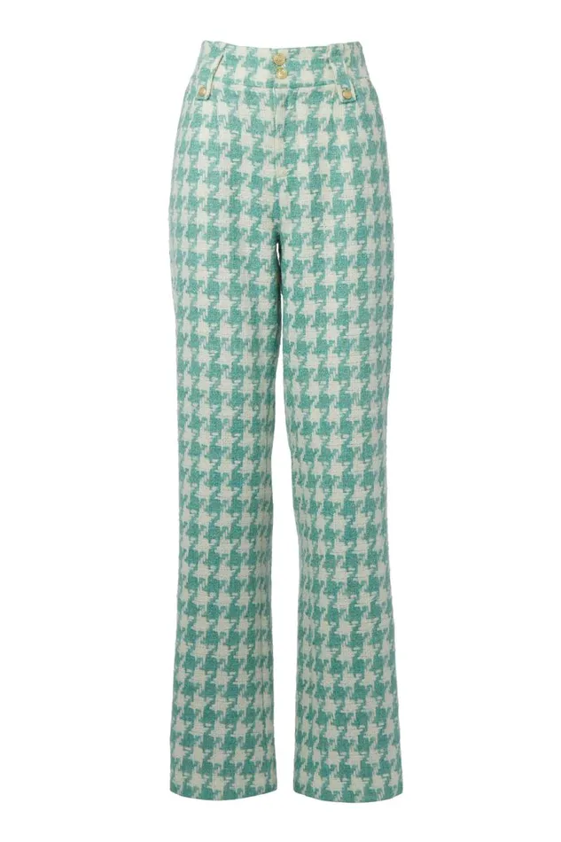 Women In Stock Tailoring Holland Cooper High Waisted Straight Trouser Large Scale Teal Houndstooth Women In Stock Tailoring Holland Cooper High Waisted Straight Trouser Large Scale Teal Houndstooth