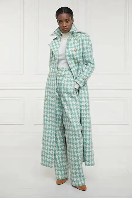 Women In Stock Tailoring Holland Cooper High Waisted Straight Trouser Large Scale Teal Houndstooth Women In Stock Tailoring Holland Cooper High Waisted Straight Trouser Large Scale Teal Houndstooth