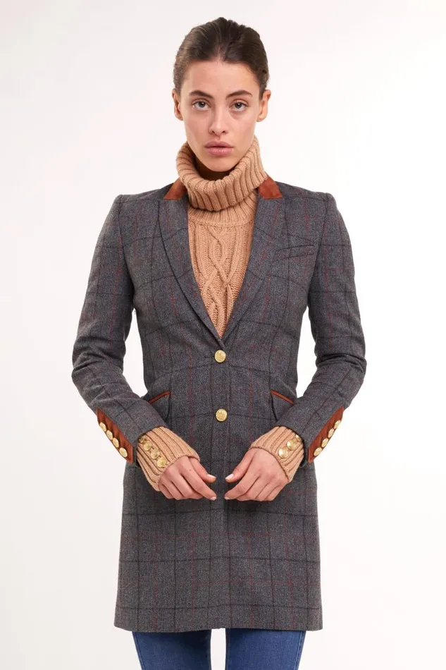 Women In Stock Tailoring Holland Cooper Kempton Coat Mid Blue Check