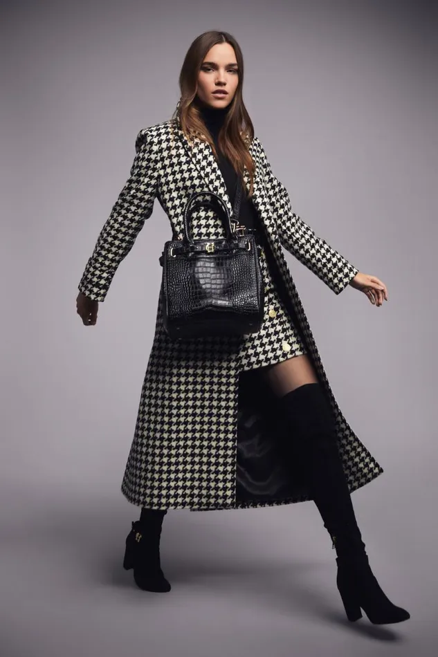 Women In Stock Tailoring Holland Cooper Wrap Coat Large Scale Houndstooth