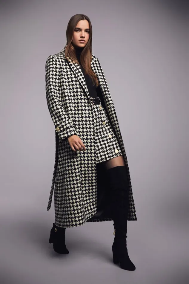 Women In Stock Tailoring Holland Cooper Wrap Coat Large Scale Houndstooth