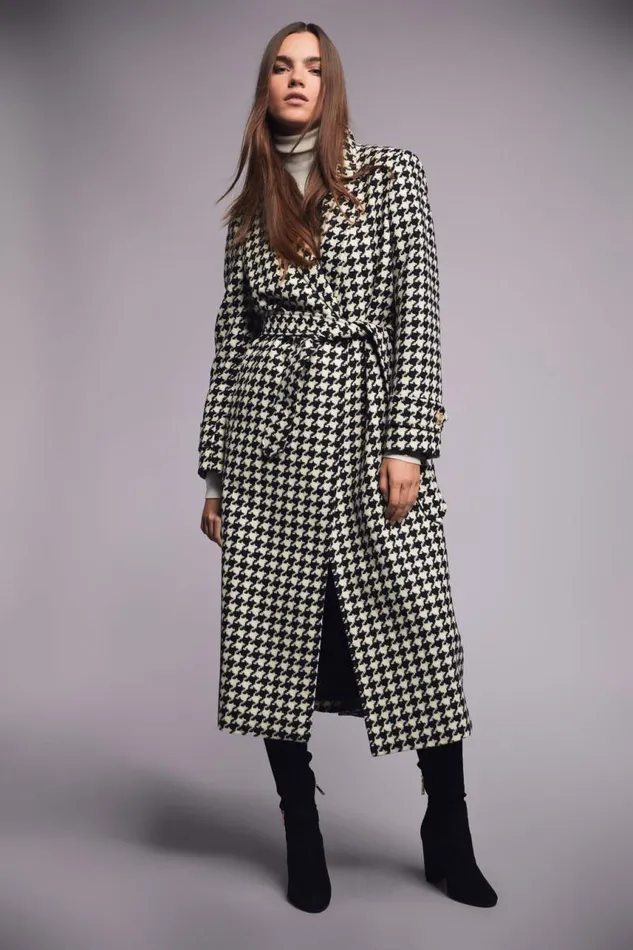 Women In Stock Tailoring Holland Cooper Wrap Coat Large Scale Houndstooth