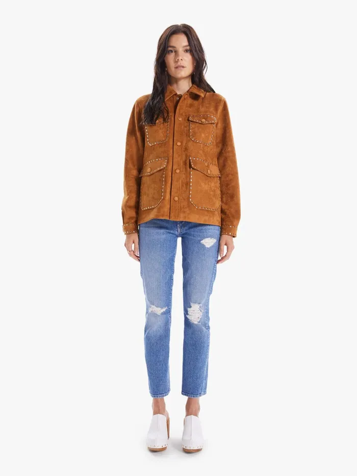 Women Jackets Mother Denim The Hip Patch Pocket Car Coat Brown