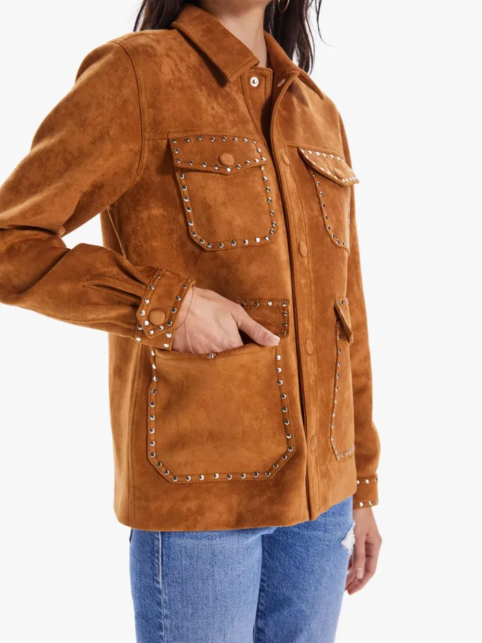 Women Jackets Mother Denim The Hip Patch Pocket Car Coat Brown