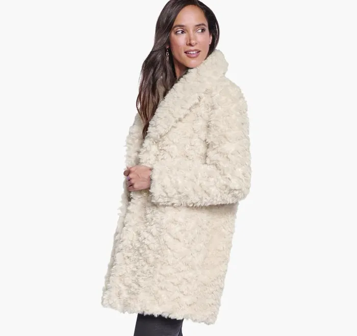 Women Johnston and Murphy Coats Jackets and Vests FauxFur Coat Ivory