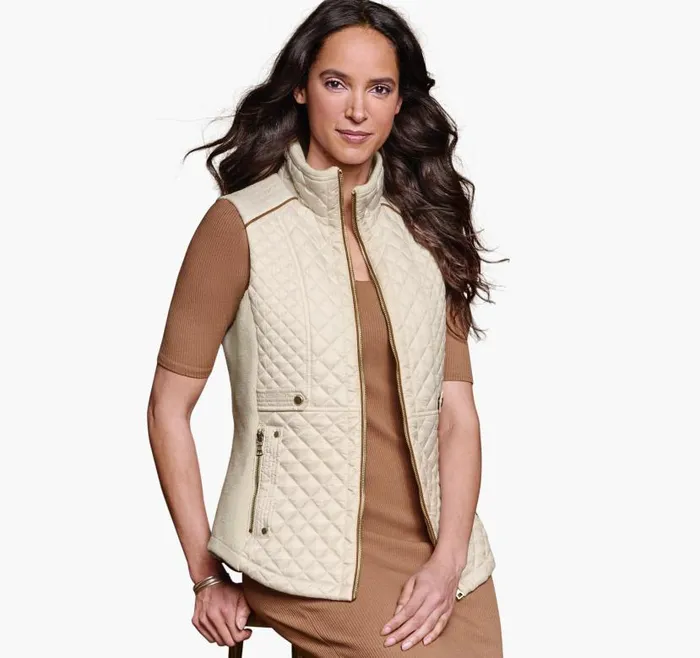 Women Johnston and Murphy Coats Jackets and Vests Quilted Vest Cream