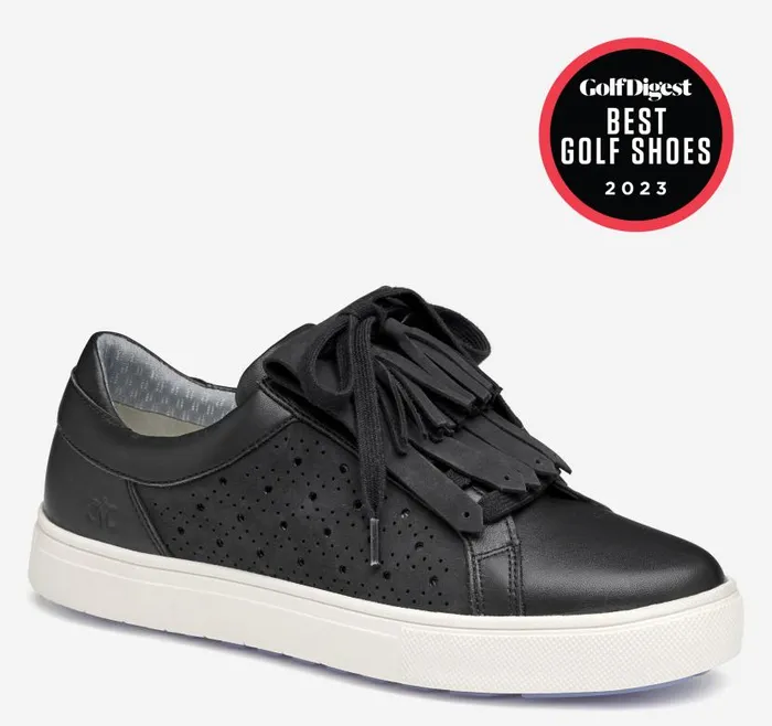 Women Johnston and Murphy Golf Madison Perfed Hybrid Black Calfskin