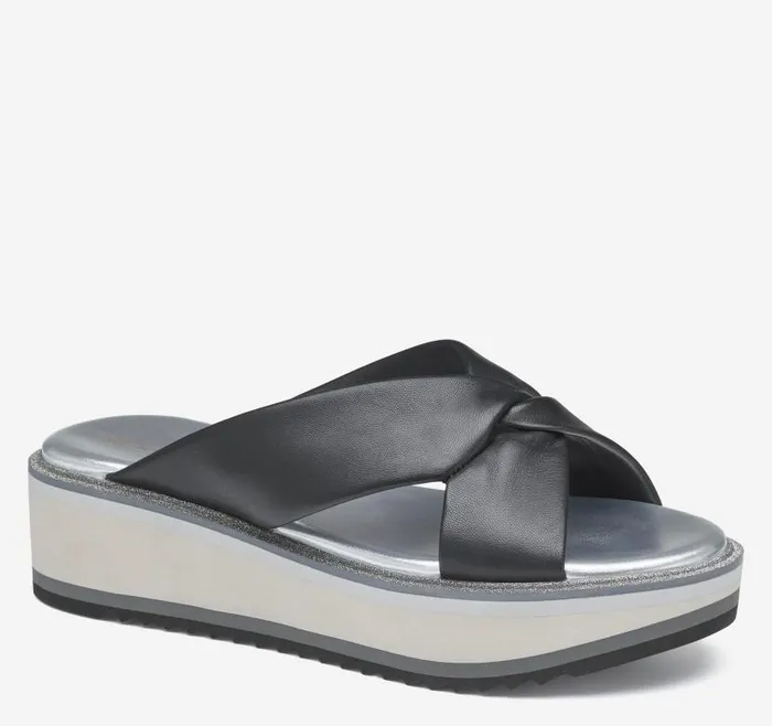 Women Johnston and Murphy Sandals Grace CrossBand Slide Black Glove Leather