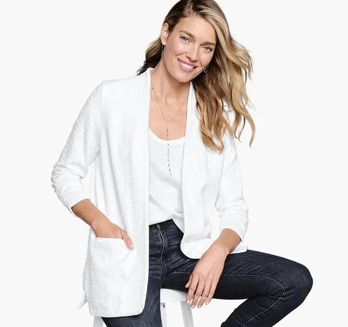 Women Johnston and Murphy Shirts Sweaters and Blazers RuchedSleeve Knit Blazer White Women Johnston and Murphy Shirts Sweaters and Blazers RuchedSleeve Knit Blazer White