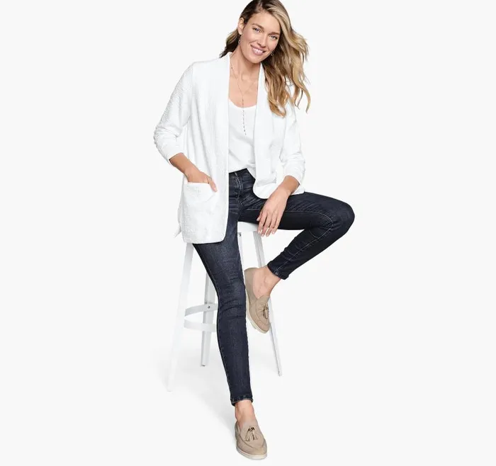 Women Johnston and Murphy Shirts Sweaters and Blazers RuchedSleeve Knit Blazer White Women Johnston and Murphy Shirts Sweaters and Blazers RuchedSleeve Knit Blazer White