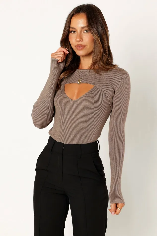 Women Jupiter Long Sleeve Knit Top Mocha Tops Petal and Pup