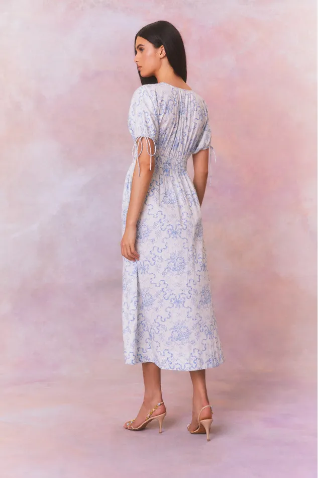 WomenKids LoveShackFancy Dresses Mastey Bow Print Midi Dress Blissful Blue