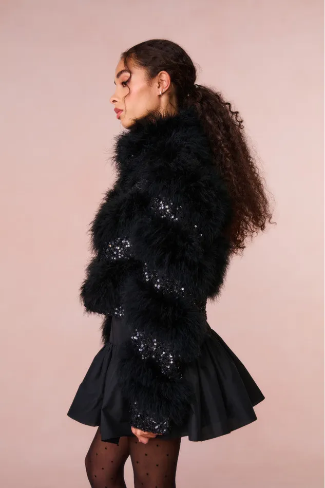 WomenKids LoveShackFancy Jackets and Coats Curran Sequin Feathered Jacket Black