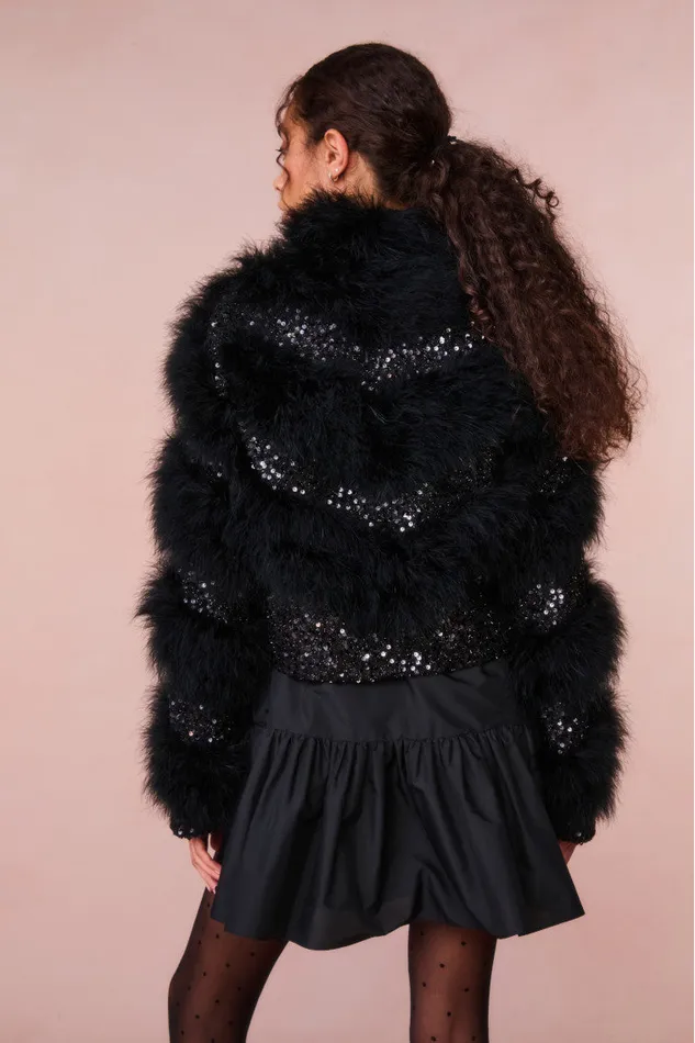 WomenKids LoveShackFancy Jackets and Coats Curran Sequin Feathered Jacket Black