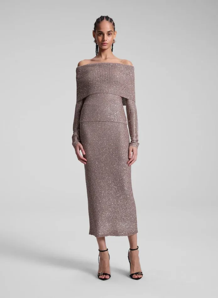 Women Knitwear ALC Dana Metallic Knit Midi Skirt Mauvesilver