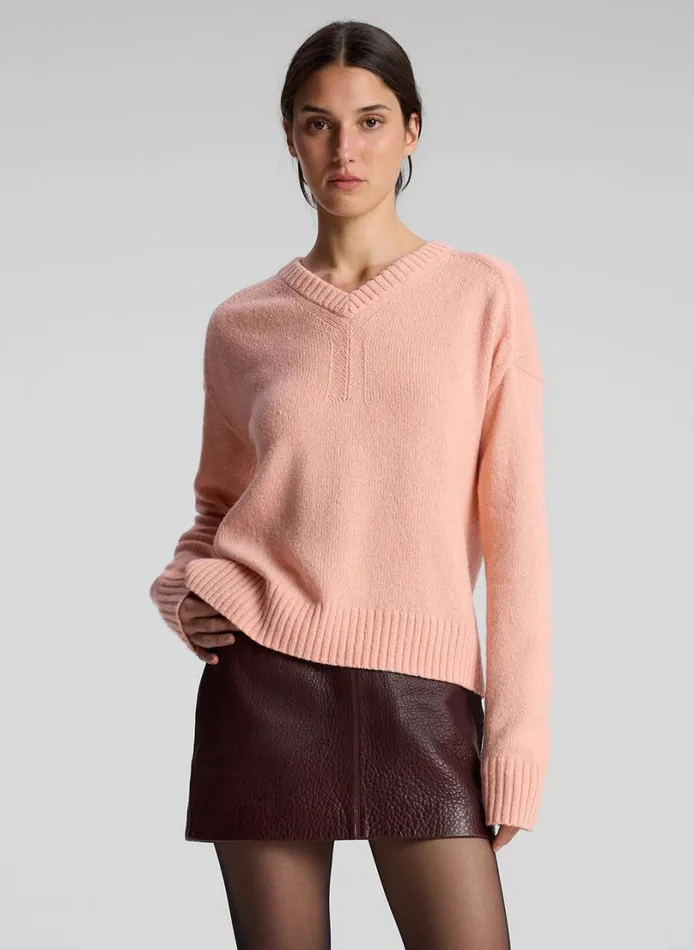 Women Knitwear ALC Harley Wool Cashmere V Neck Sweater Salmon