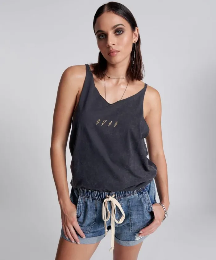Women LIGHTNING BOLT ORGANIC BARELY THERE TANK One Teaspoon Tees and Tanks