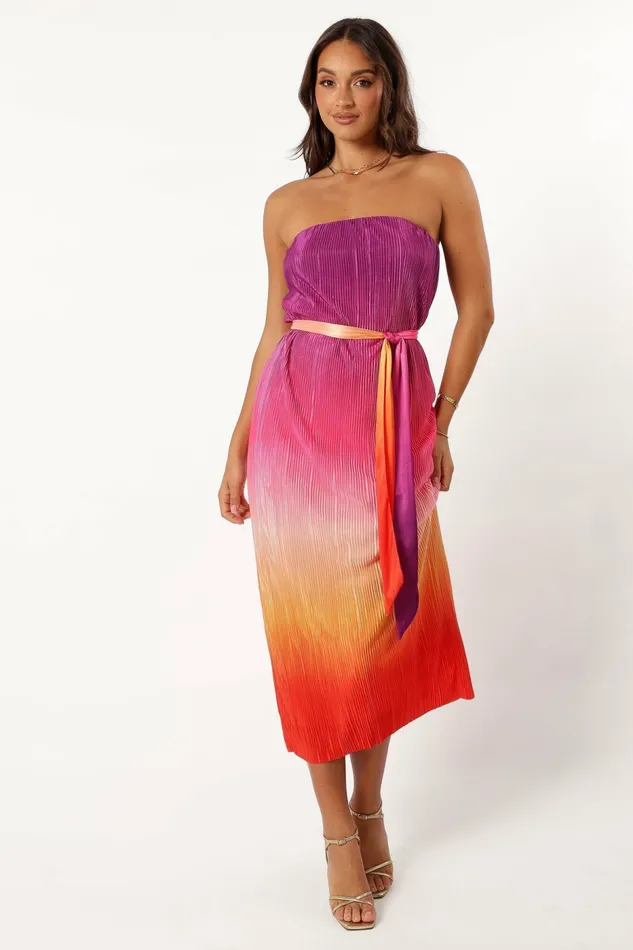 Women Lisse Midi Dress Orchid Orange Strapless Dresses Petal and Pup
