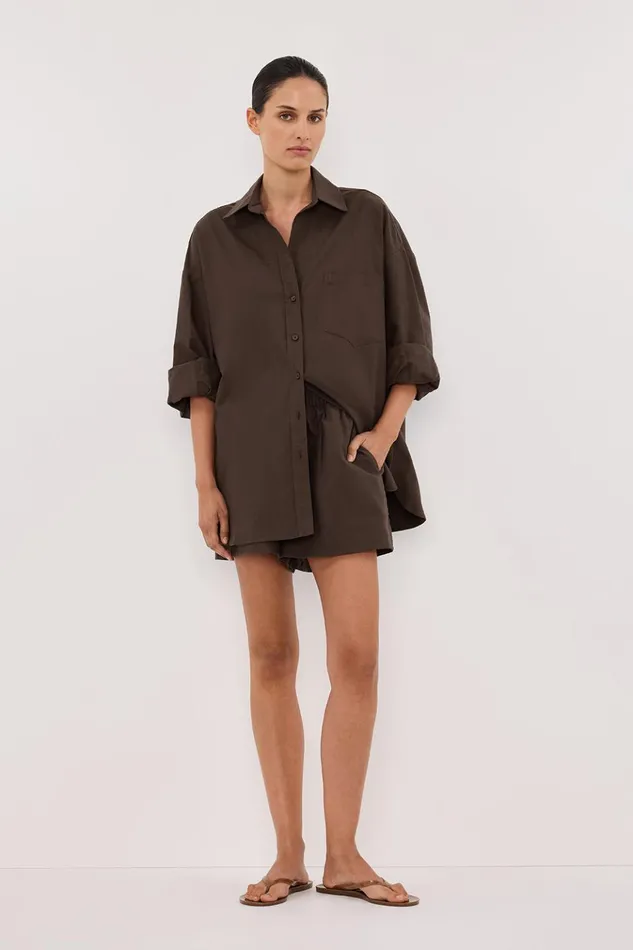 Women Long Sleeved DISSH RHEA BITTER CHOC COTTON SHIRT