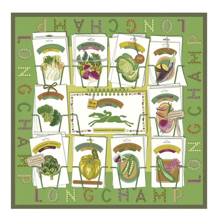 Women Longchamp In the Vegetable Garden Silk scarf 70 Laurel Silk Scarves