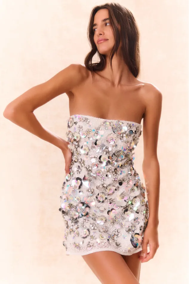 Women LoveShackFancy Dresses Deja Embellished Mini Dress Silver