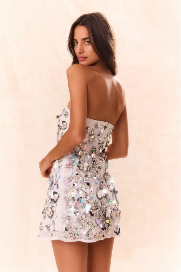 Women LoveShackFancy Dresses Deja Embellished Mini Dress Silver