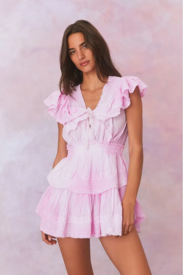 Women LoveShackFancy Dresses Gwen Hand Dyed Upcycled Mini Dress Peony Pink