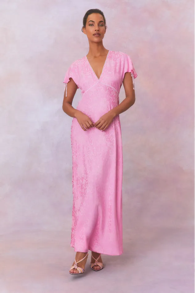 Women LoveShackFancy Dresses Loulou Jacquard Printed Maxi Dress Bright Pink