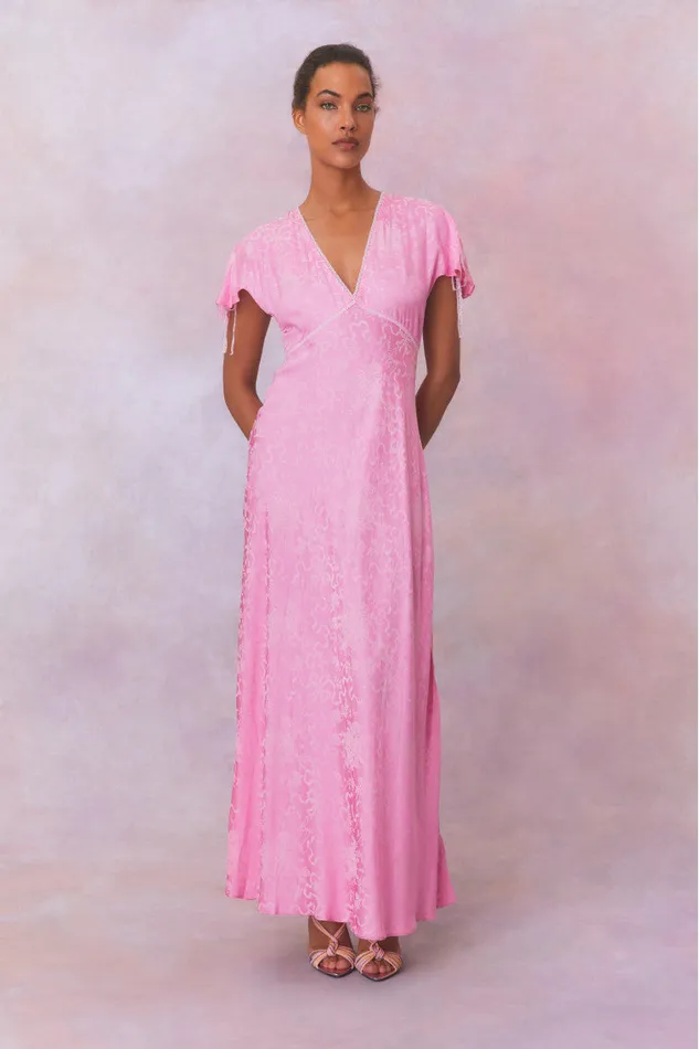 Women LoveShackFancy Dresses Loulou Jacquard Printed Maxi Dress Bright Pink