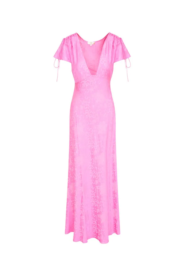 Women LoveShackFancy Dresses Loulou Jacquard Printed Maxi Dress Bright Pink