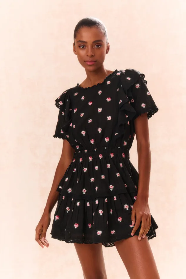 Women LoveShackFancy Dresses Natasha Cotton Floral Dress Black Combo