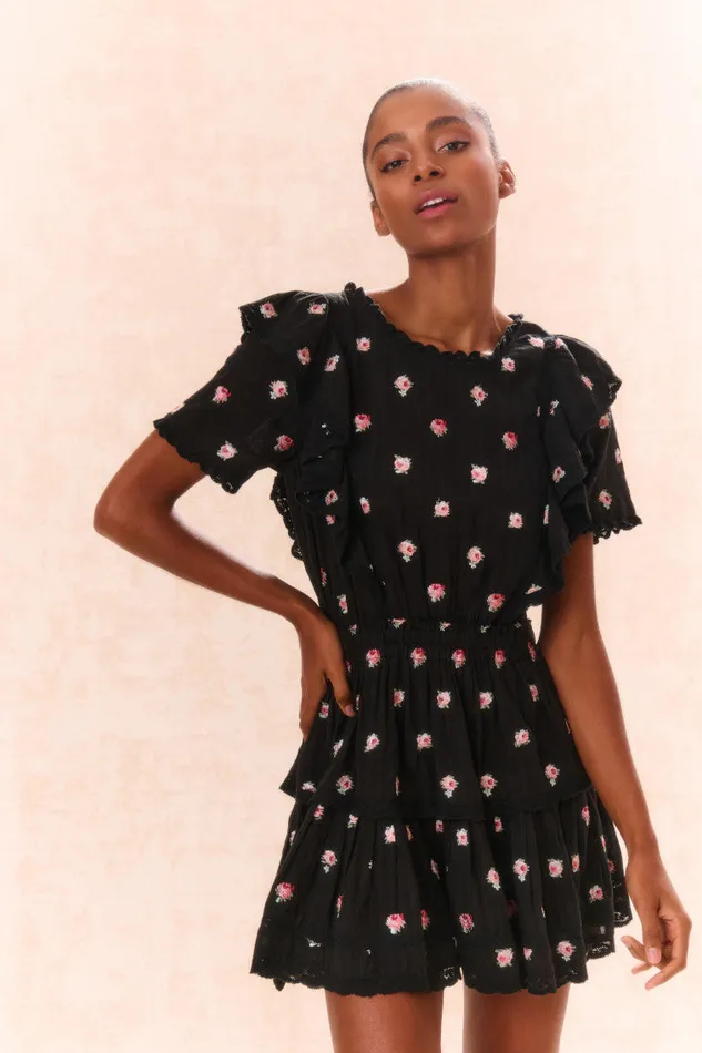 Women LoveShackFancy Dresses Natasha Cotton Floral Dress Black Combo