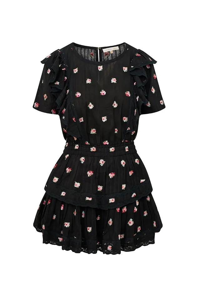 Women LoveShackFancy Dresses Natasha Cotton Floral Dress Black Combo