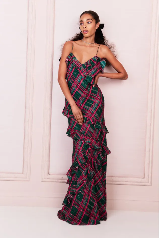 Women LoveShackFancy Dresses Rialto Silk Tartan Dress Evergreen