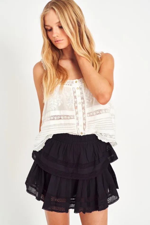 Women LoveShackFancy Skirts Ruffle Mini Skirt Black