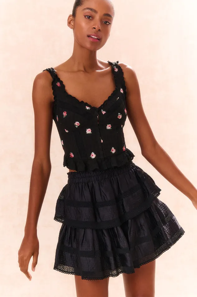 Women LoveShackFancy Skirts Ruffle Mini Tiered Skirt Black