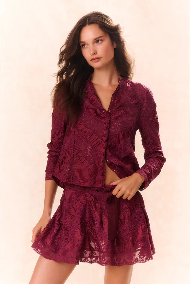 Women LoveShackFancy Skirts Shayda Lace Mini Skirt Oxblood