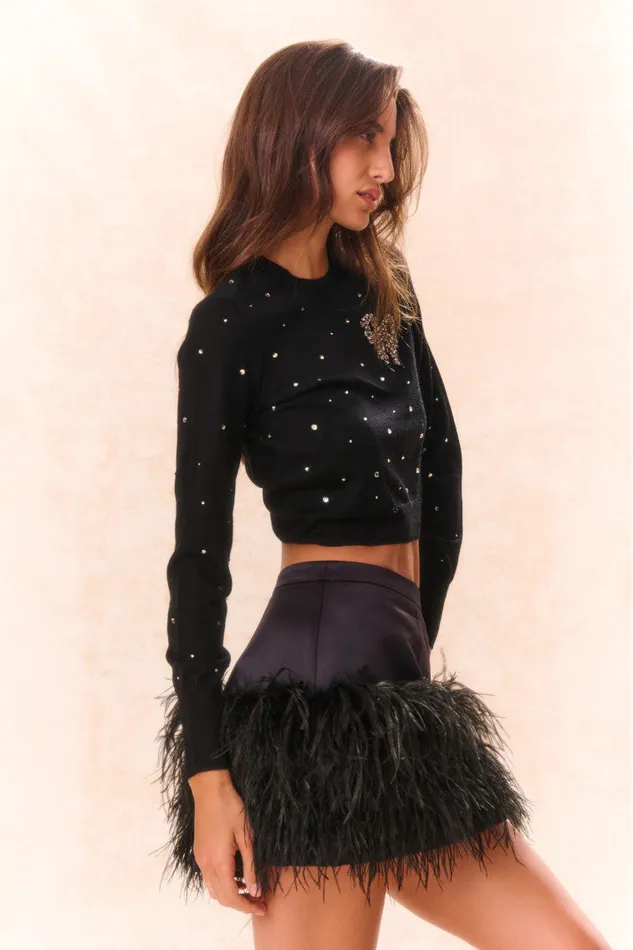 Women LoveShackFancy Skirts Viviette Feather Mini Skirt Black