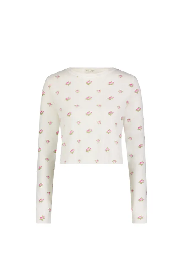 Women LoveShackFancy Sleepwear Polka Dot England Nell Crop Slouchy Top Cream Vintage Rose Print Women LoveShackFancy Sleepwear Polka Dot England Nell Crop Slouchy Top Cream Vintage Rose Print