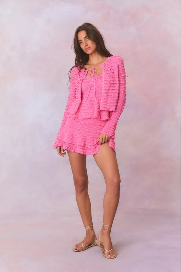 Women LoveShackFancy Sweaters Celosia Cotton Gauze Flared Cardigan Lovestruck Pink