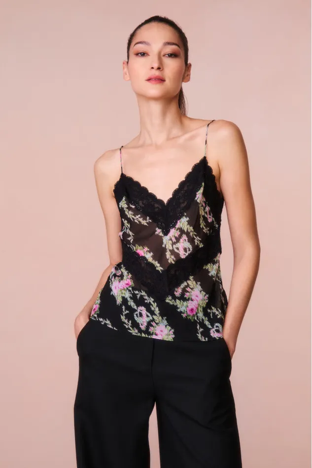 Women LoveShackFancy Tops Brimsley Floral LaceTrimmed Top Black Coffee
