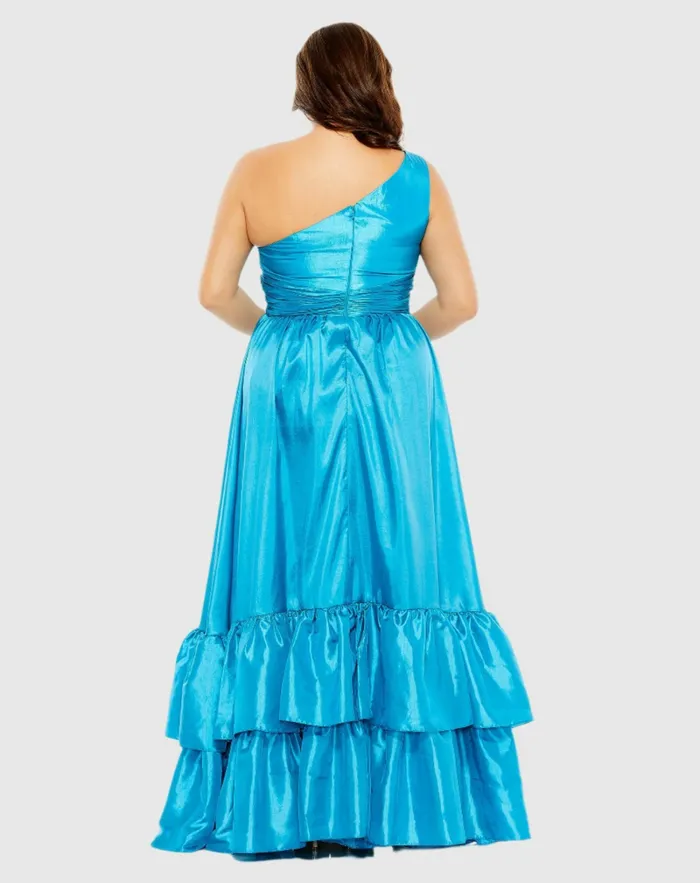 Women Mac Duggal One Shoulder Asymmetrical Ruffle Hem Gown Turquoise Plus Size Dresses Women Mac Duggal One Shoulder Asymmetrical Ruffle Hem Gown Turquoise Plus Size Dresses