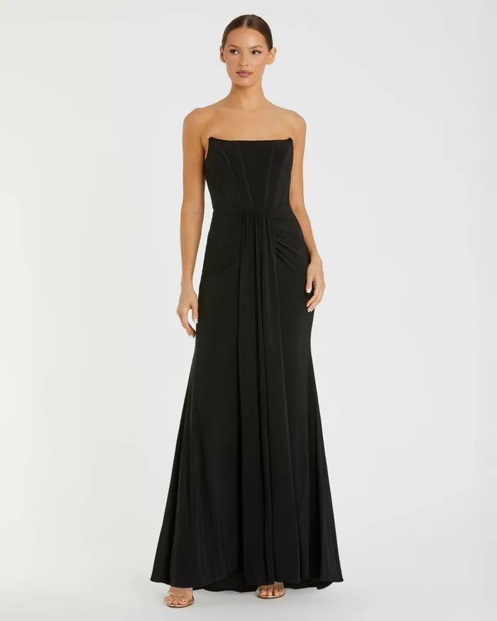 Women Mac Duggal Strapless Sweetheart Jersey Dress With Waist Detail Black Evening Gowns Women Mac Duggal Strapless Sweetheart Jersey Dress With Waist Detail Black Evening Gowns