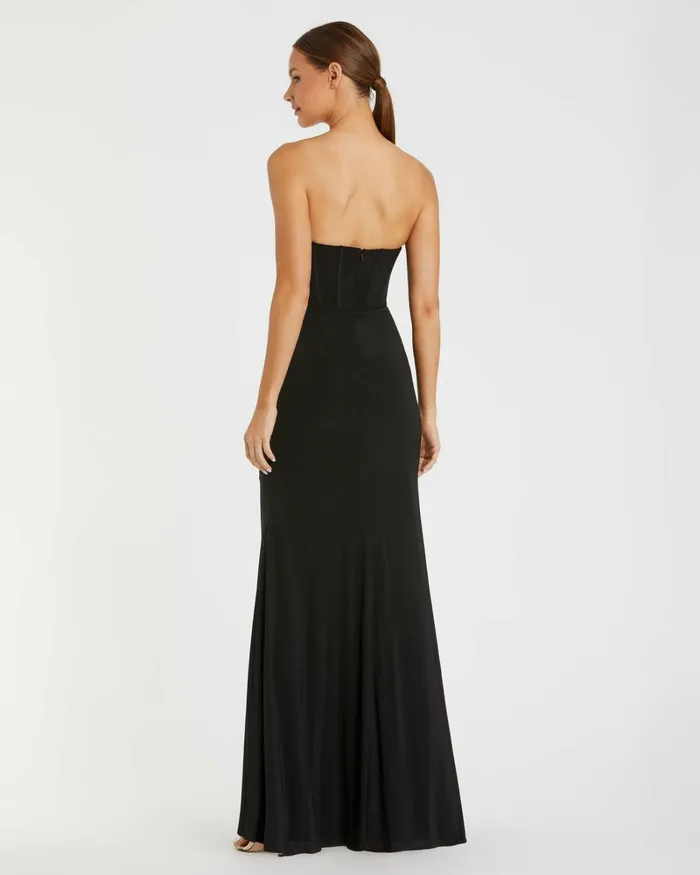 Women Mac Duggal Strapless Sweetheart Jersey Dress With Waist Detail Black Evening Gowns