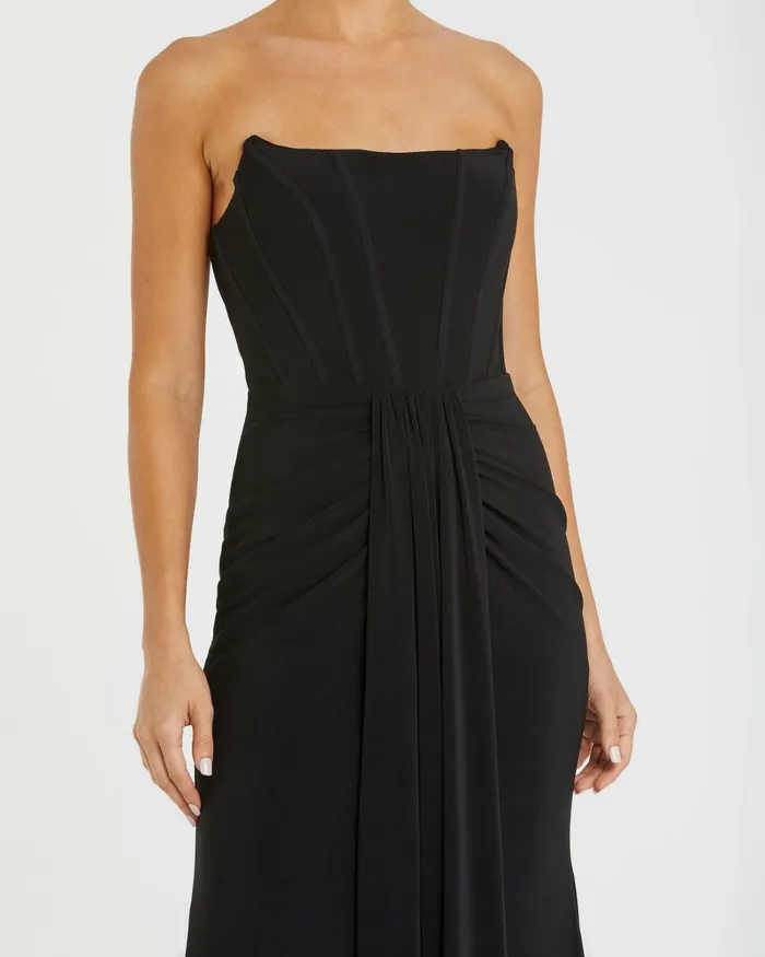 Women Mac Duggal Strapless Sweetheart Jersey Dress With Waist Detail Black Evening Gowns