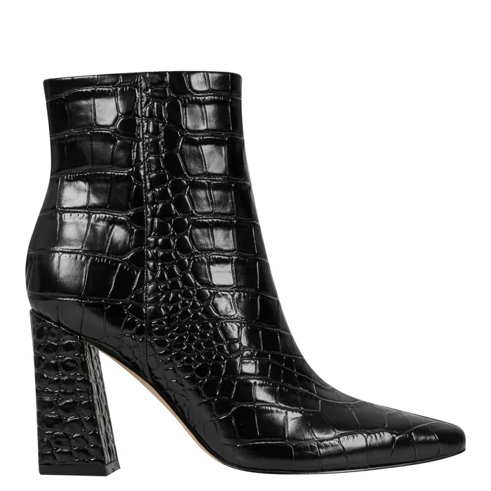 Women Marc Fisher Booties Yanara Heeled Bootie Black Croco Leather